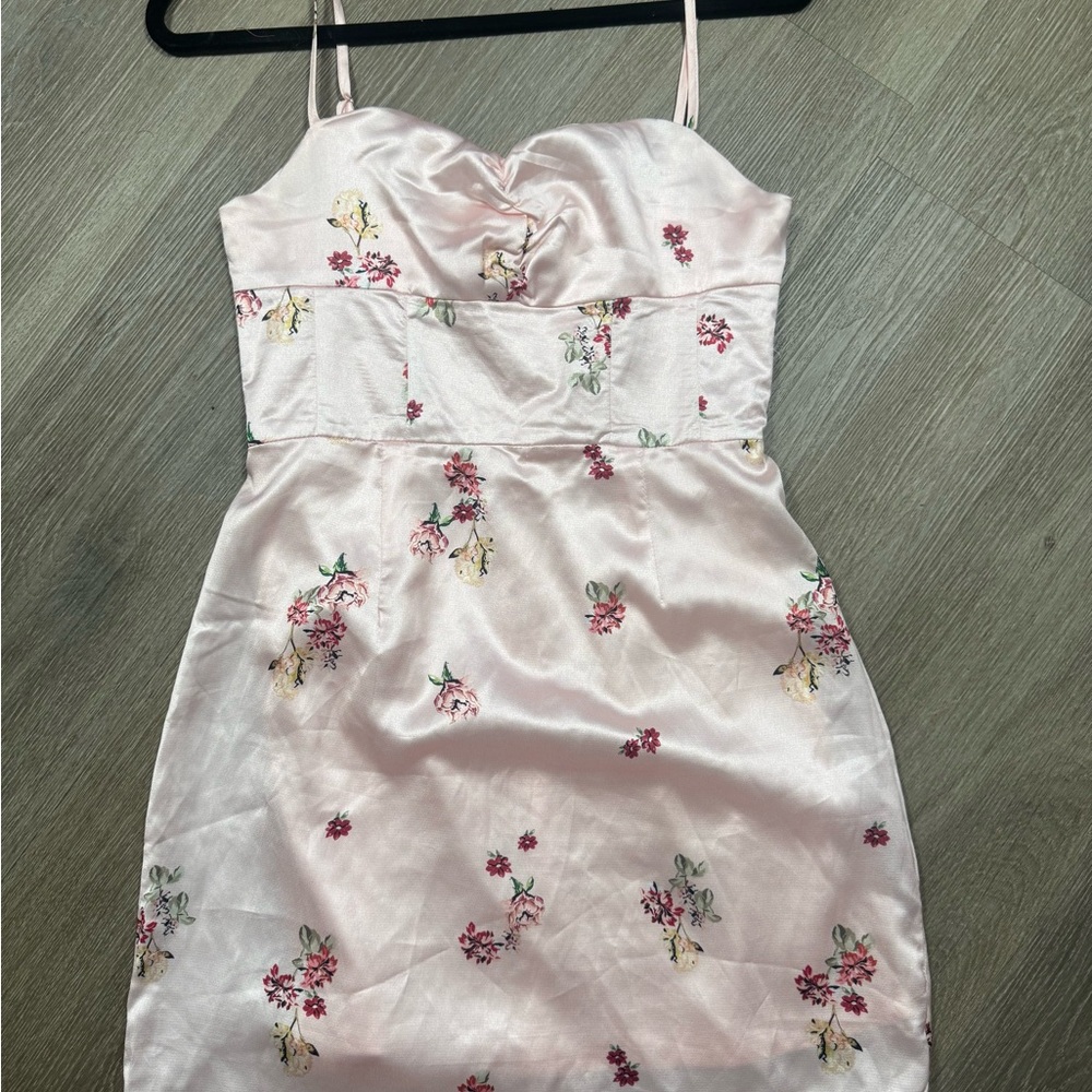Floral Pink Satin Dress